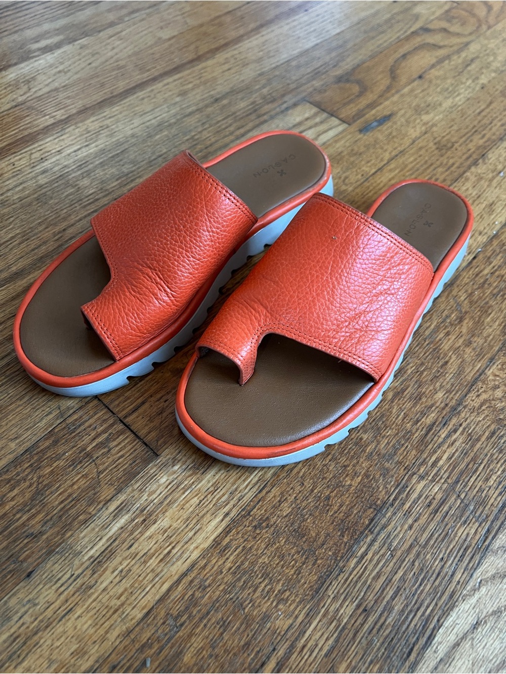 Caslon Orange Leather Slide Mules